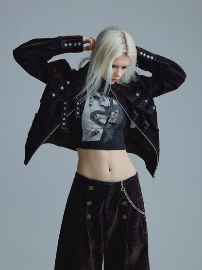 Mottled Velvet Buttoned Wide-Leg Pants【s0000018557】