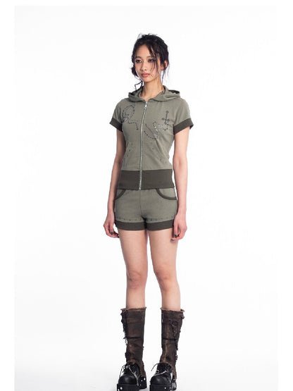 Star Chain Rivet Hooded Shorts Set【s0000018050】
