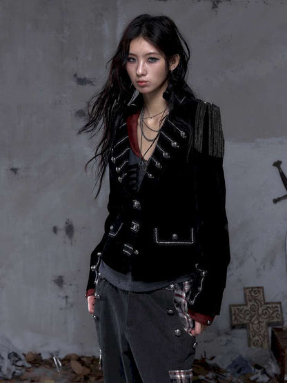 Waist-Defining Flocked Suit Jacket【s0000014458】