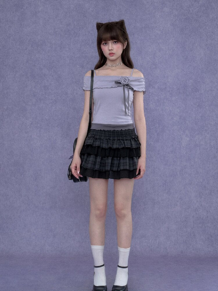 Rose Rainfall Off-the-Shoulder Top【s0000017270】