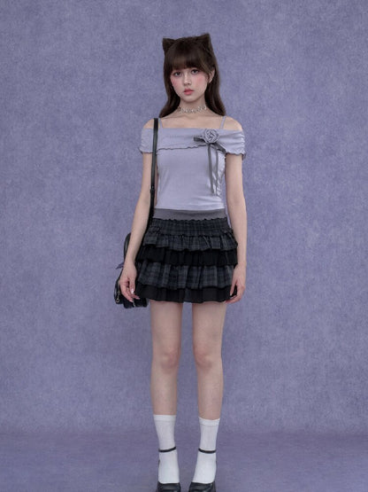 Rose Rainfall Off-the-Shoulder Top【s0000017270】