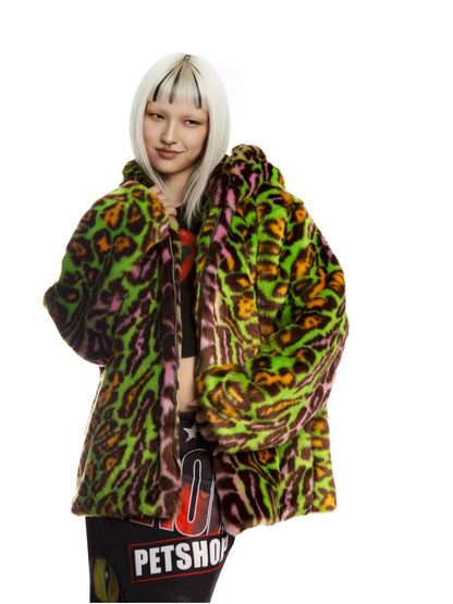 Y2K Leopard Print Cool Fur Hooded Jacket【s0000014911】