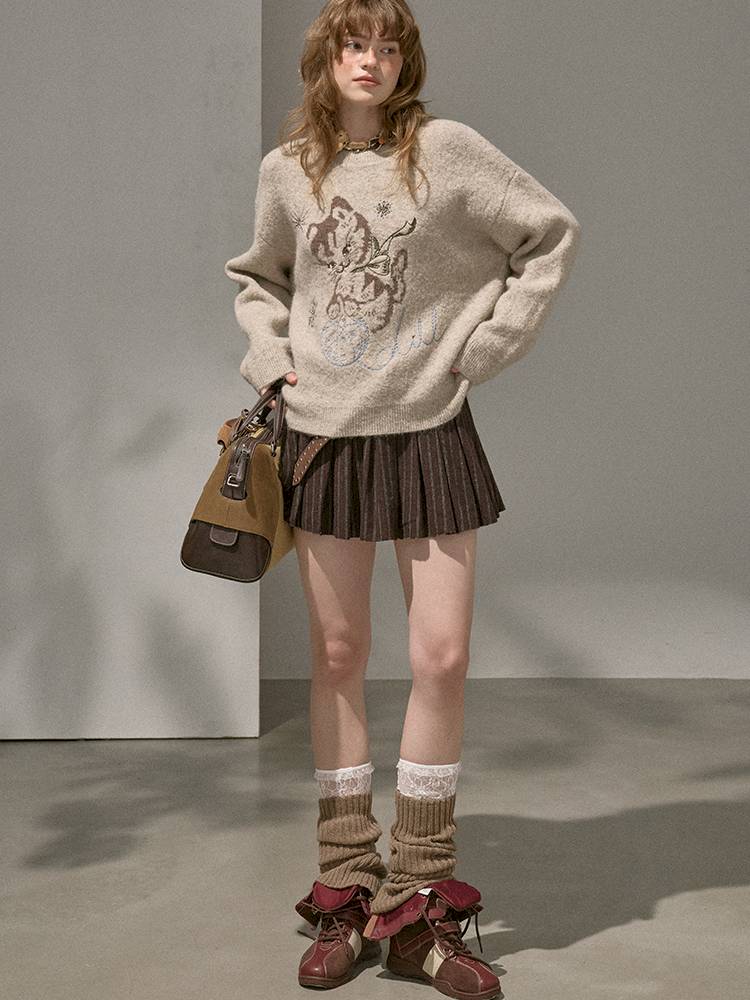 Playful Kitten Round Neck Long Sleeve Sweater【s0000014402】