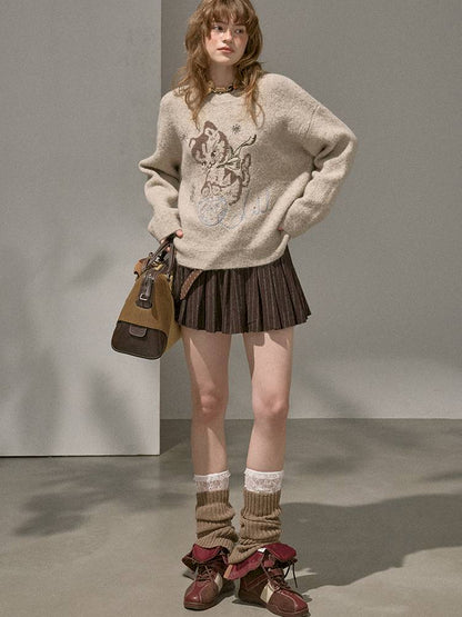 Playful Kitten Round Neck Long Sleeve Sweater【s0000014402】