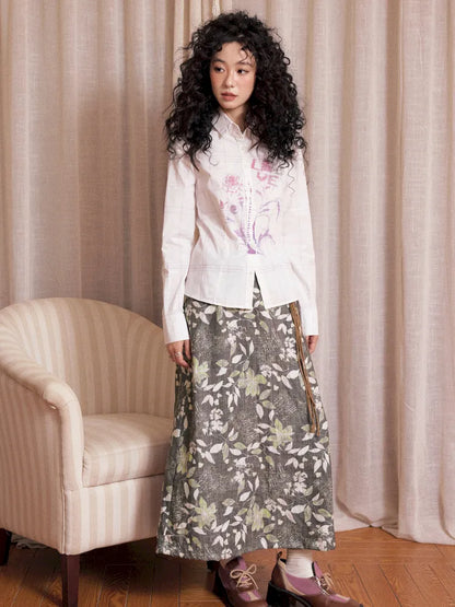Brushed Print Flattering Mid-Length Skirt【s0000013989】