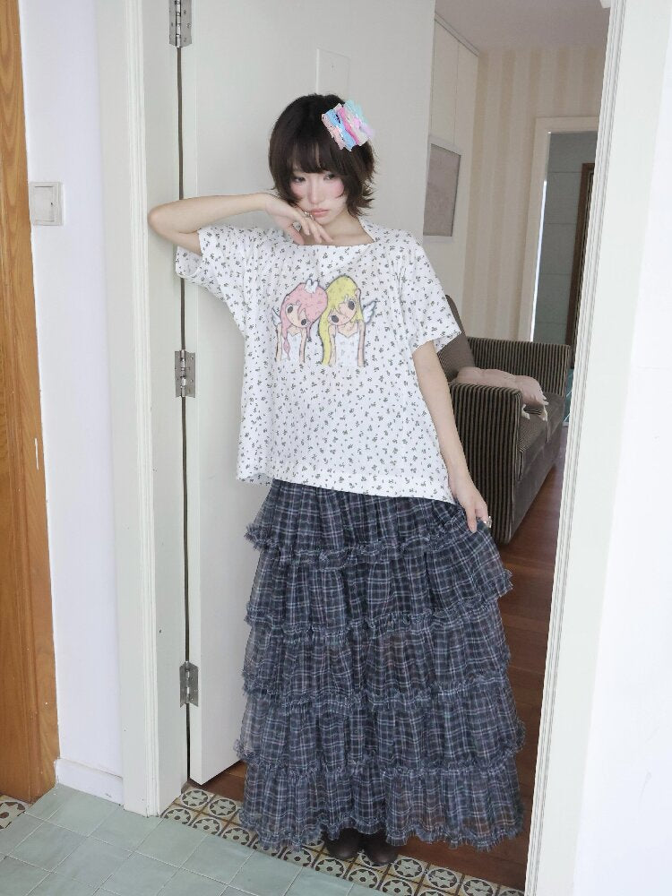 Illustration Square Neck Cotton Top【s0000018681】