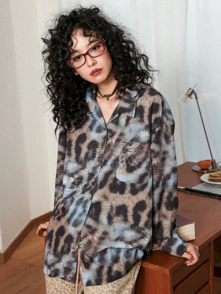 Leopard Print Cuban Collar Long-Sleeve Shirt【s0000013988】