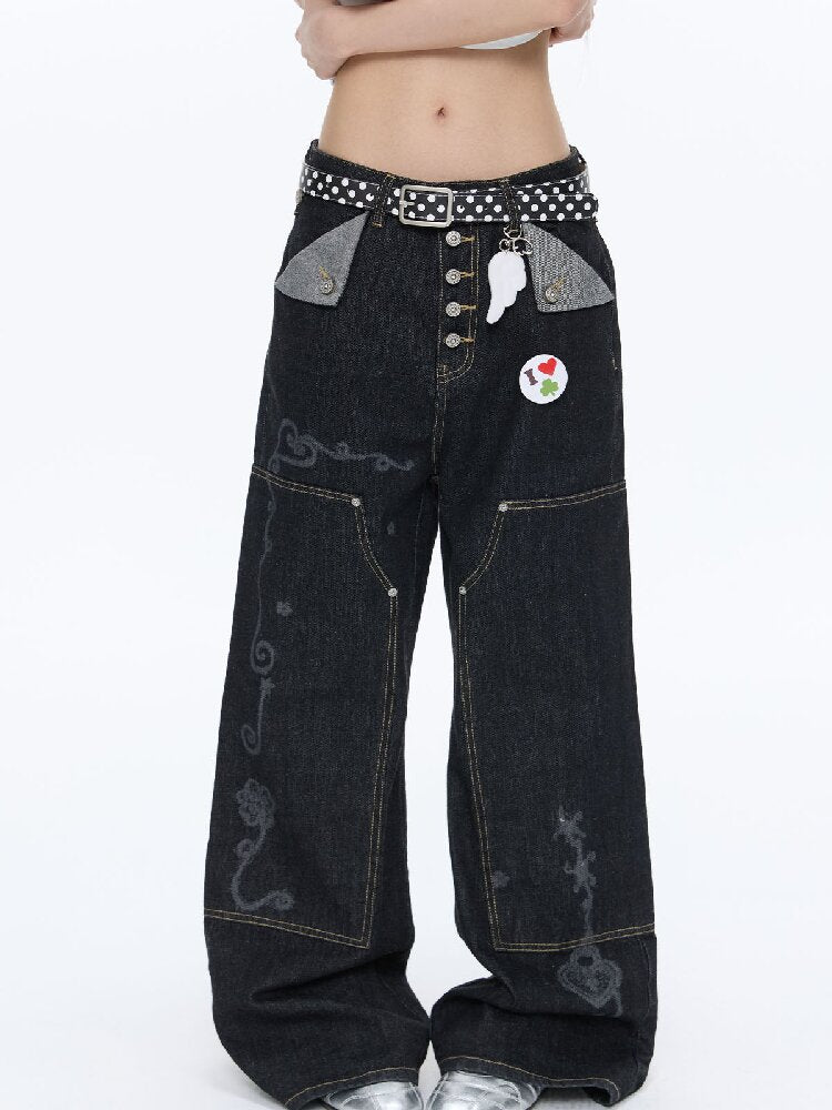 Stud Washed Two Tone Raw Jeans【s0000016398】