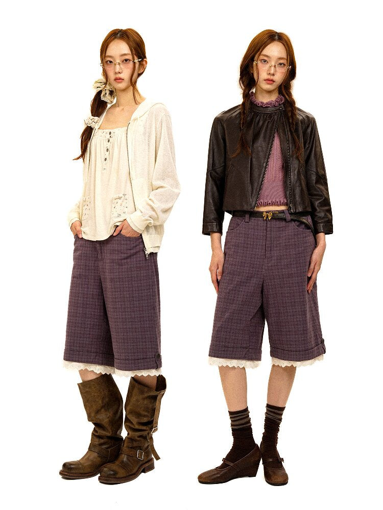 Lace Patchwork Vintage Plaid Pants【s0000017934】