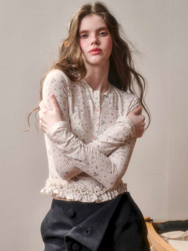Comfortable Cotton Crew Neck Slim Lace Hem Top【s0000014895】