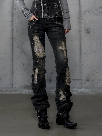 Distressed Straight-Leg Slim-Fit Jeans【s0000013946】