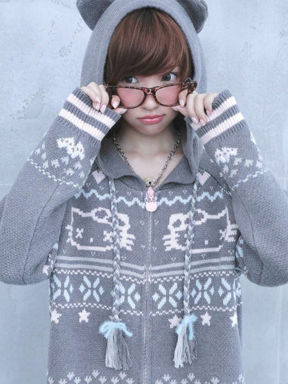 Ghost Horse Grey Fair Isle Hooded Jacket【s0000014697】