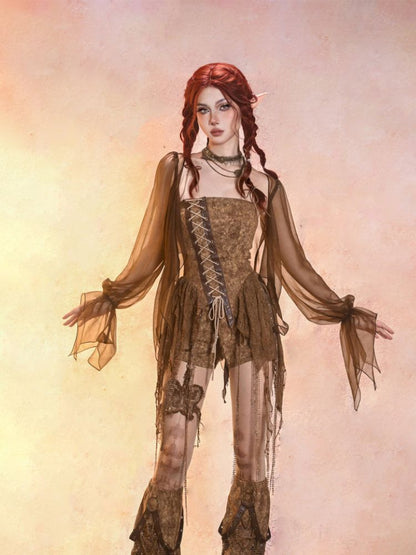 Aged Denim Asymmetric Plunge Top【s0000013508】