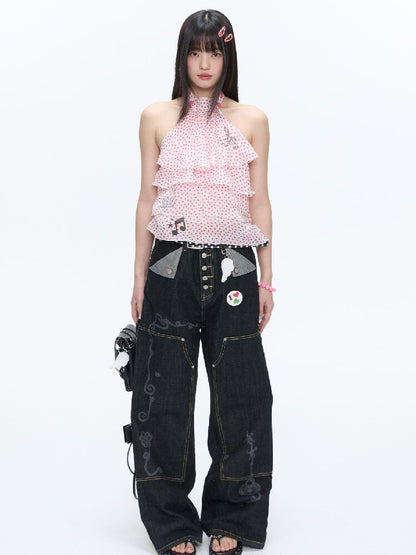 Pink Polka Dot Halterneck Sling【s0000016400】