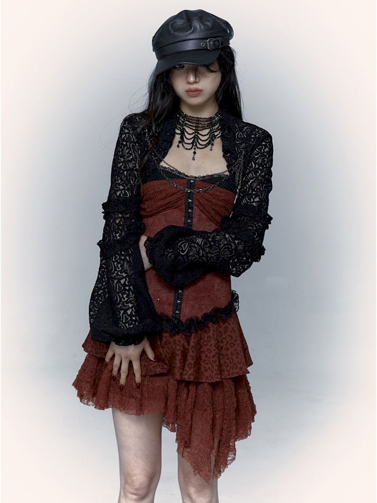 Lantern Sleeve Shoulder Lace Ultra Short Blouse【s0000009003】