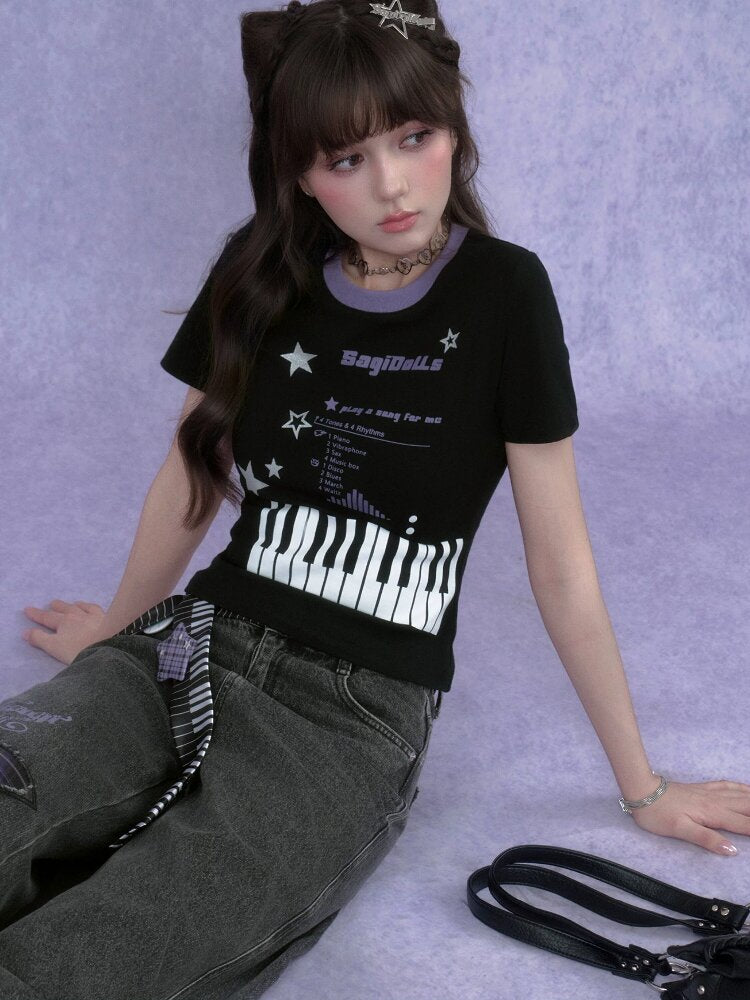 Piano Keys Music Print T-shirt【s0000017273】