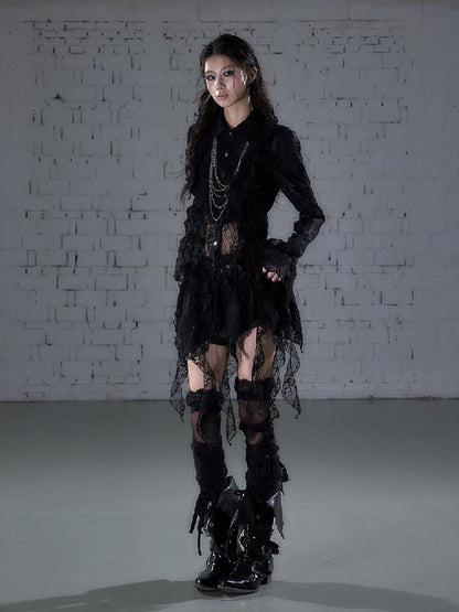 Openwork Lace Irregular Shirt Dress【s0000015941】