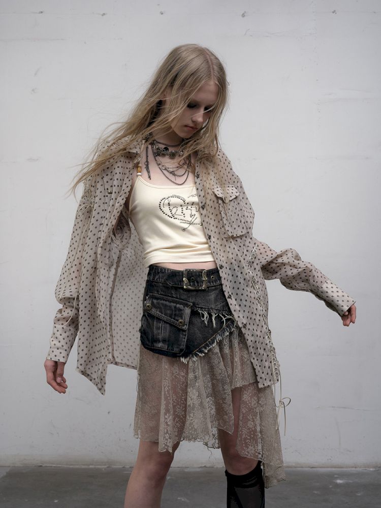 Polka dot plaid sun loose shirt【s0000012622】