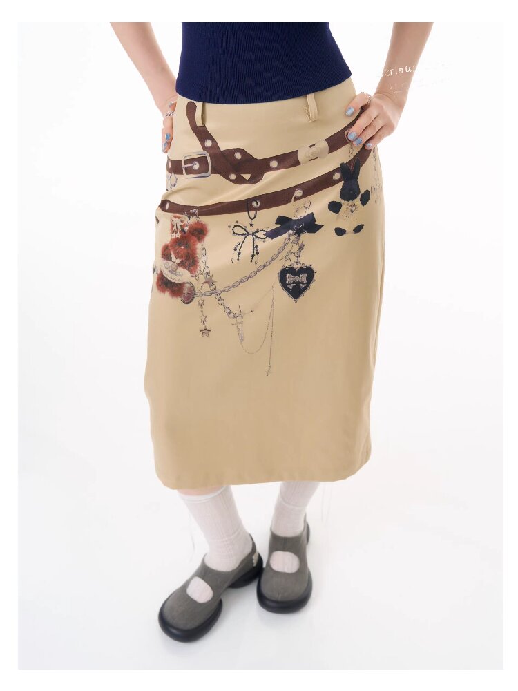 Chain Bear Print Slimming Skirt【s0000016625】