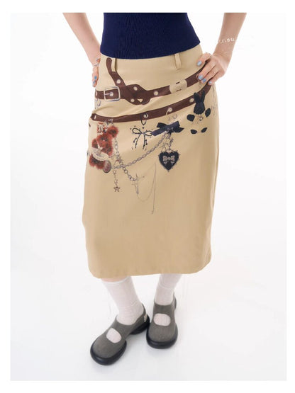 Chain Bear Print Slimming Skirt【s0000016625】
