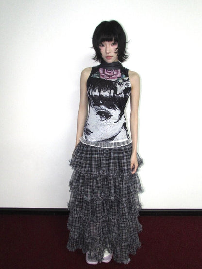 Star Check Heavy Mesh Long Skirt【s0000018655】