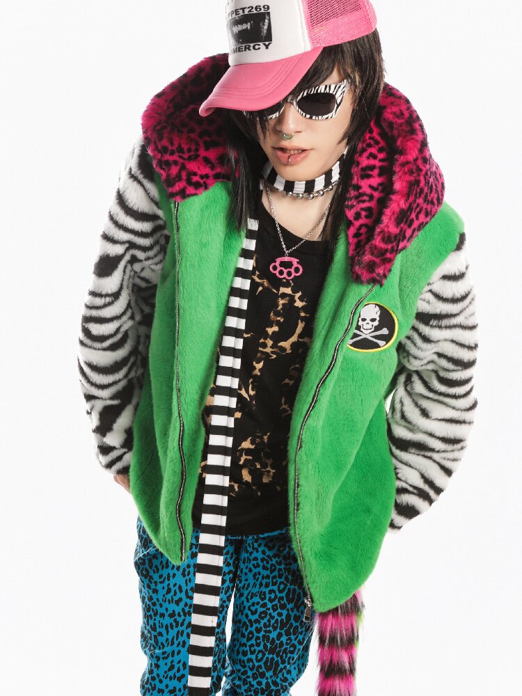 Neon Leopard Skull Patchwork Coat【s0000019279】