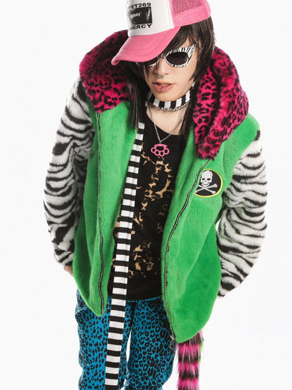 Neon Leopard Skull Patchwork Coat【s0000019279】