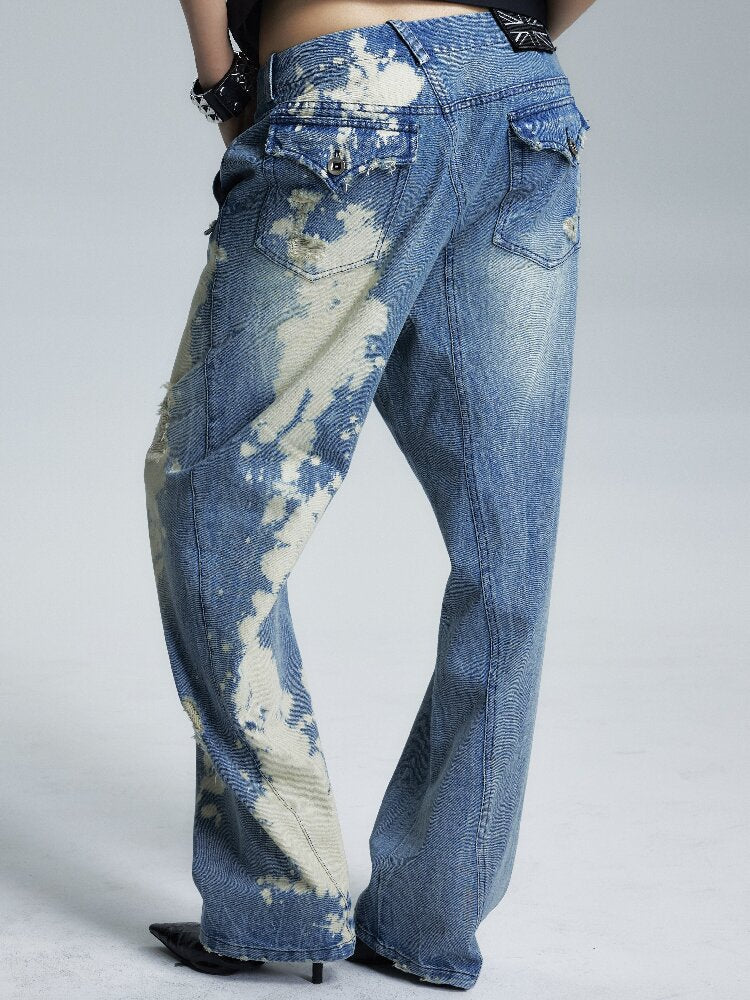 Low Rise Distressed Denim Trousers【s0000017002】