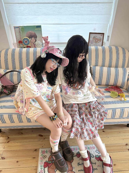 Strawberry Plaid Print Midi Skirt【s0000017504】
