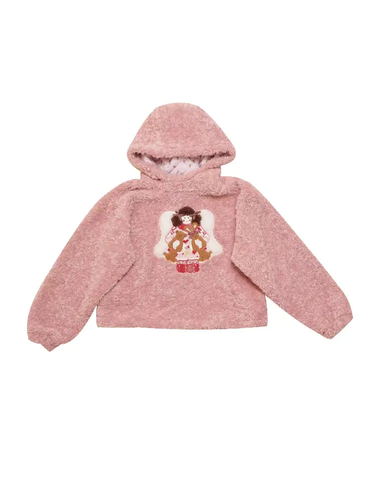 DOLL PATCH EMBROIDERED PINK HOODED JACKET [S0000010898]