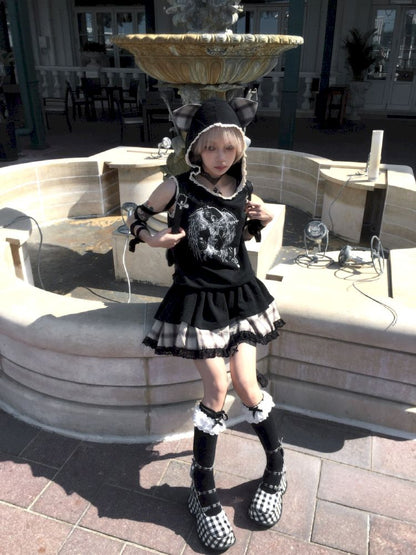 Cat Ear Hooded Skull Print Loose Dress【s0000012436】