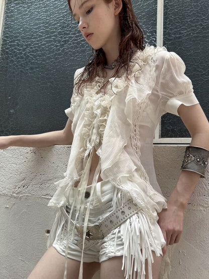 Multi-Layer Ruffled Irregular Hem “Jellyfish” Shirt【s0000012831】