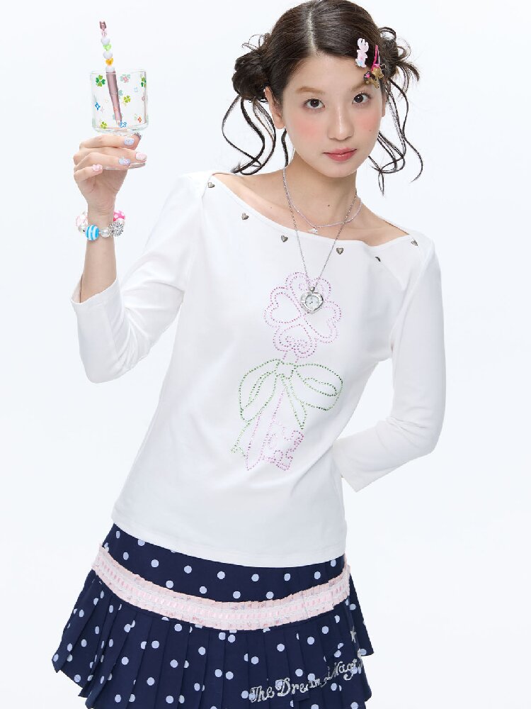 White Clover Hot Bead T-Shirt Top【s0000016408】