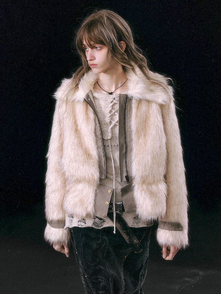 Patchwork Eco-Fur Lapel Coat [S0000010761]