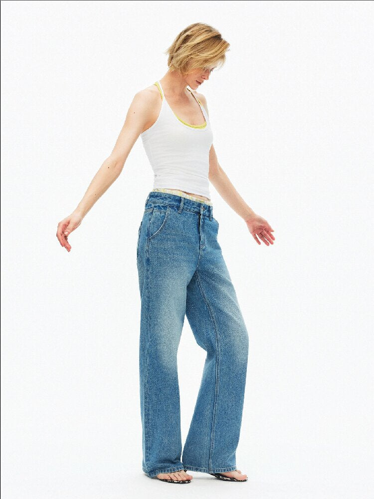 Cotton Lace Up Asymmetrical Jeans【s0000015925】