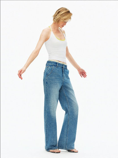 Cotton Lace Up Asymmetrical Jeans【s0000015925】