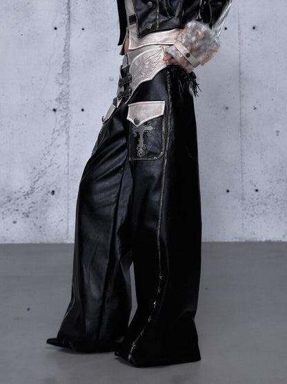 Fake Two Pieces Leather Trousers【s0000015542】