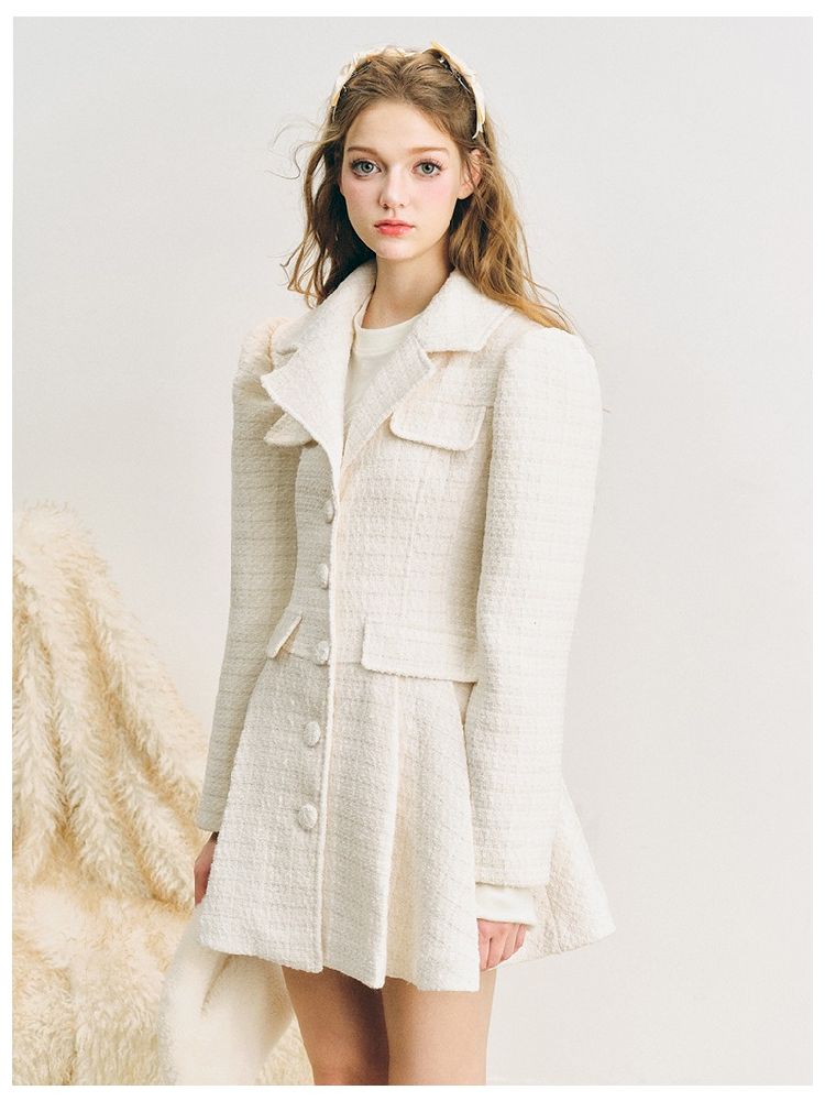 Pleated Waisted Tweed Jacket【s0000005281】