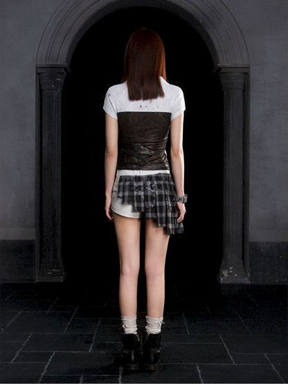 Double cross lapel short sleeve tops【s0000012310】