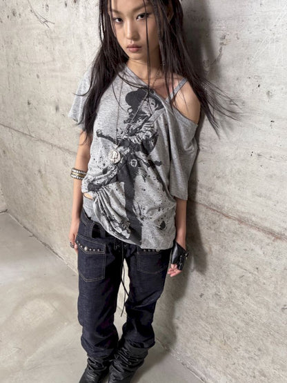 Drawstring Denim Girl Print T-Shirt【s0000012712】