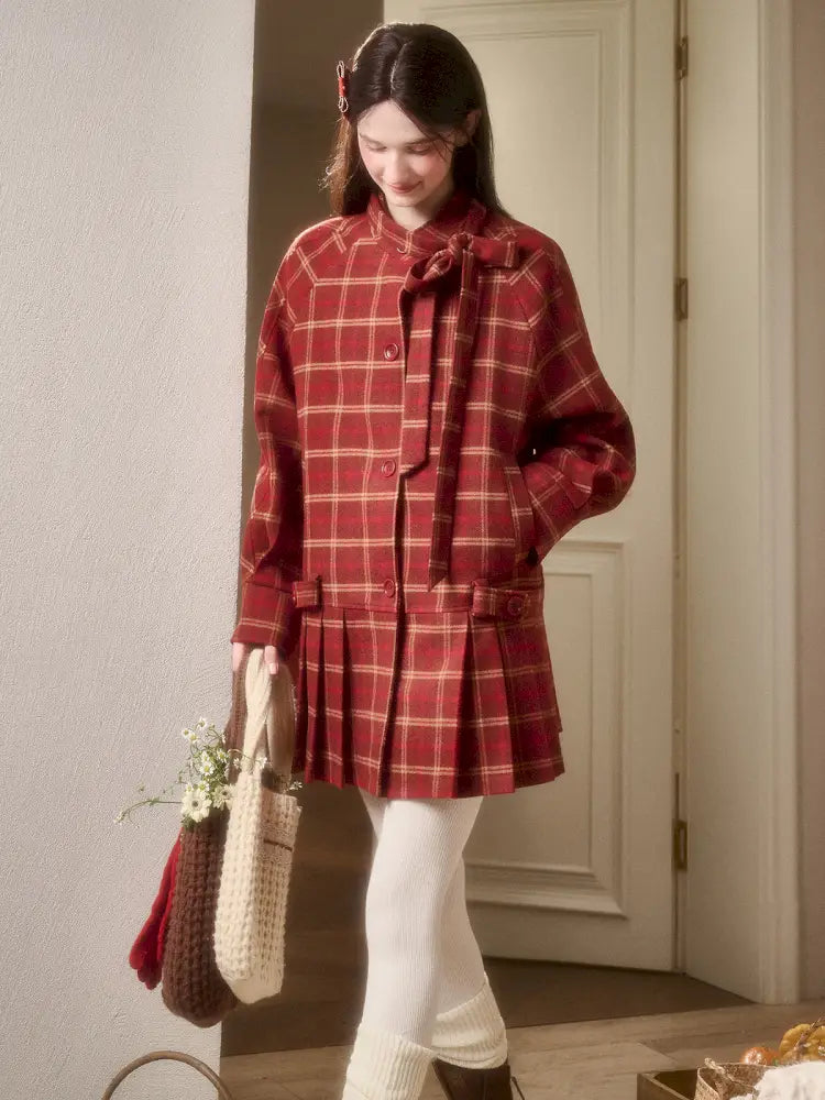 Red Check Coat Dress【s0000014328】