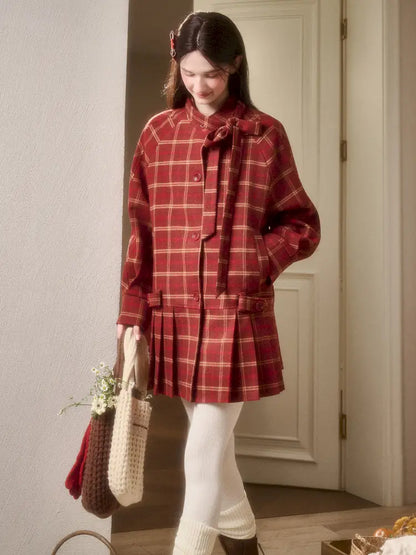 Red Check Coat Dress【s0000014328】
