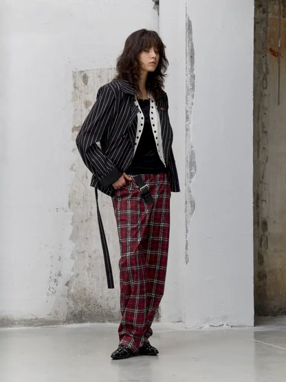 Lace-Up Striped Shorts Blazer【s0000014203】