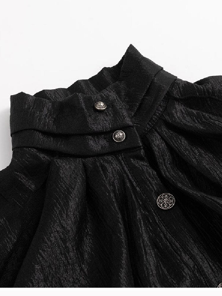 Patchwork Pearlescent Ruffled Stand Collar Shirt【s0000019242】