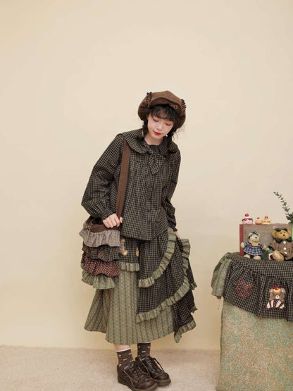 Vintage Girl Dark Green Plaid Cake Skirt【s0000014844】