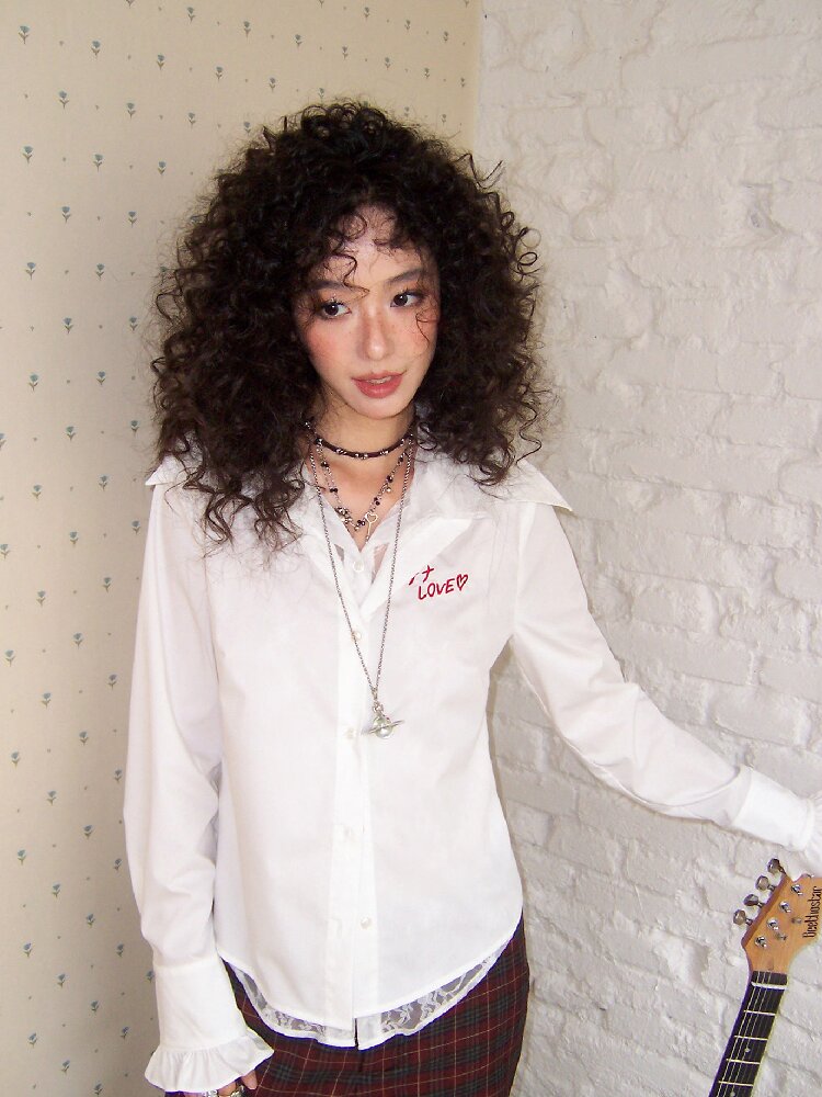 Fake Two-Piece Lace Printed Shirt【s0000017902】
