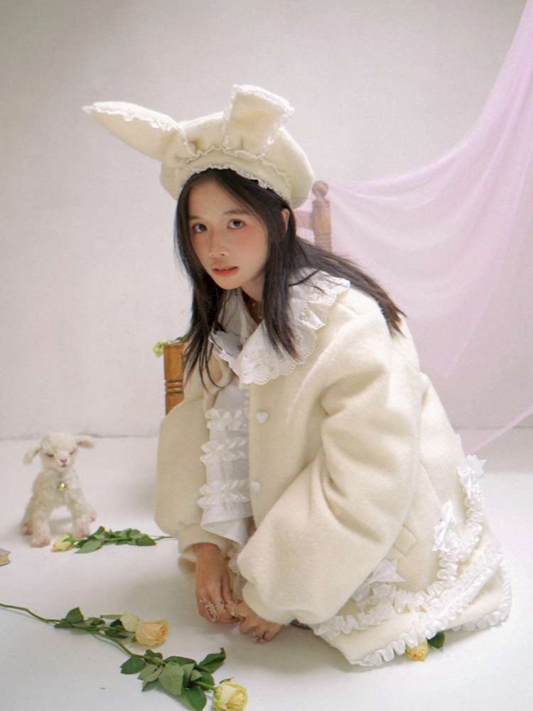 Lace Wool Bubble Sleeve Coat【s0000014532】