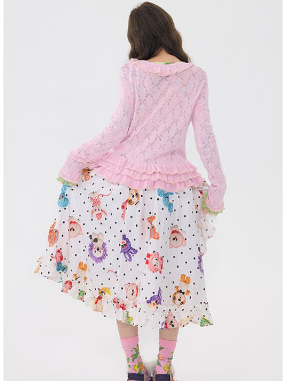 Pink Lace Bow Cut Out Knit Cardigan【s0000016196】