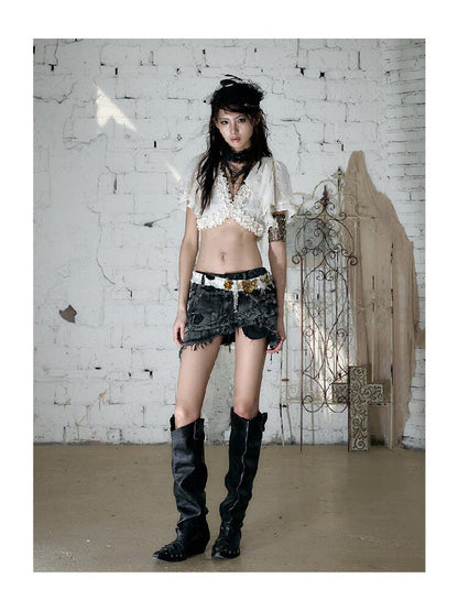 Washed Heavy Work Denim Skirt【s0000017232】