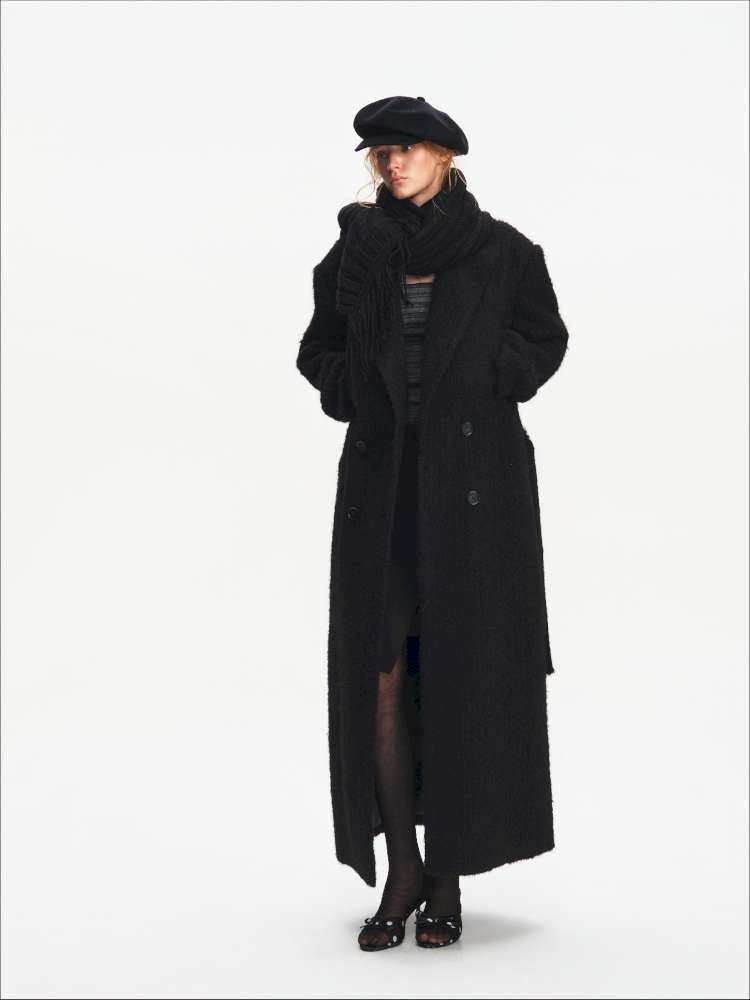 Black Woolen Loose Double-Breasted Coat【s0000014875】